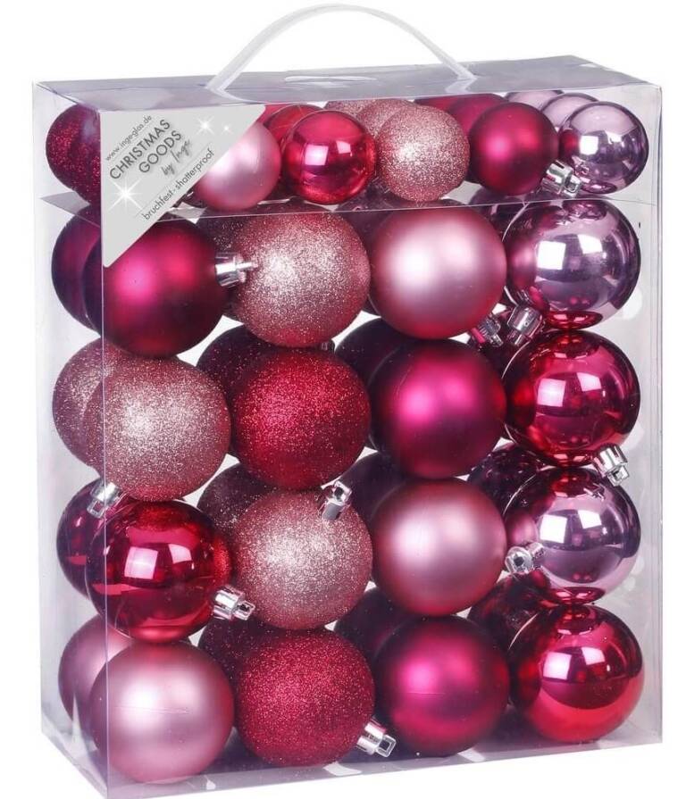 Relaxdays Kerstballen - 50x - Rood - 3, 4 En 6 Cm -kunststof