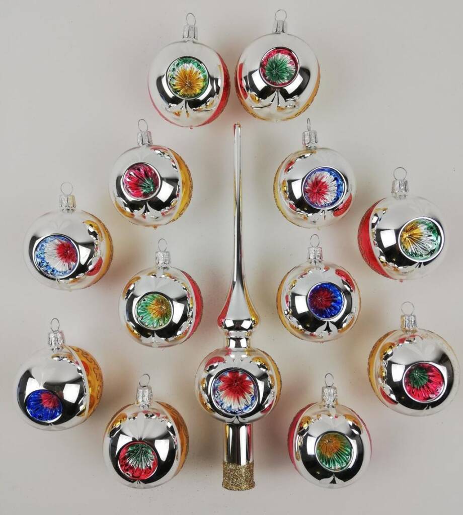 Oude Vintage Kerstballen 8942 Set Zalm Oranje Rood | Oude Antiek